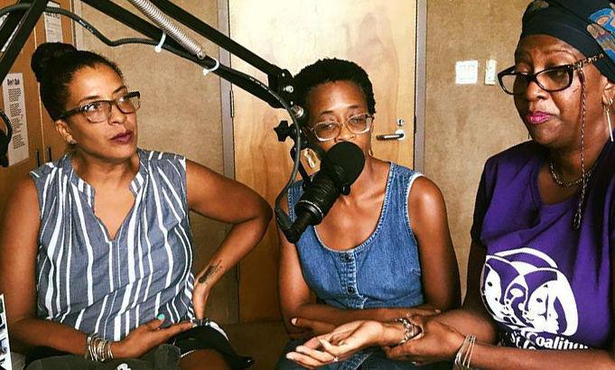 Three women in a radio studio