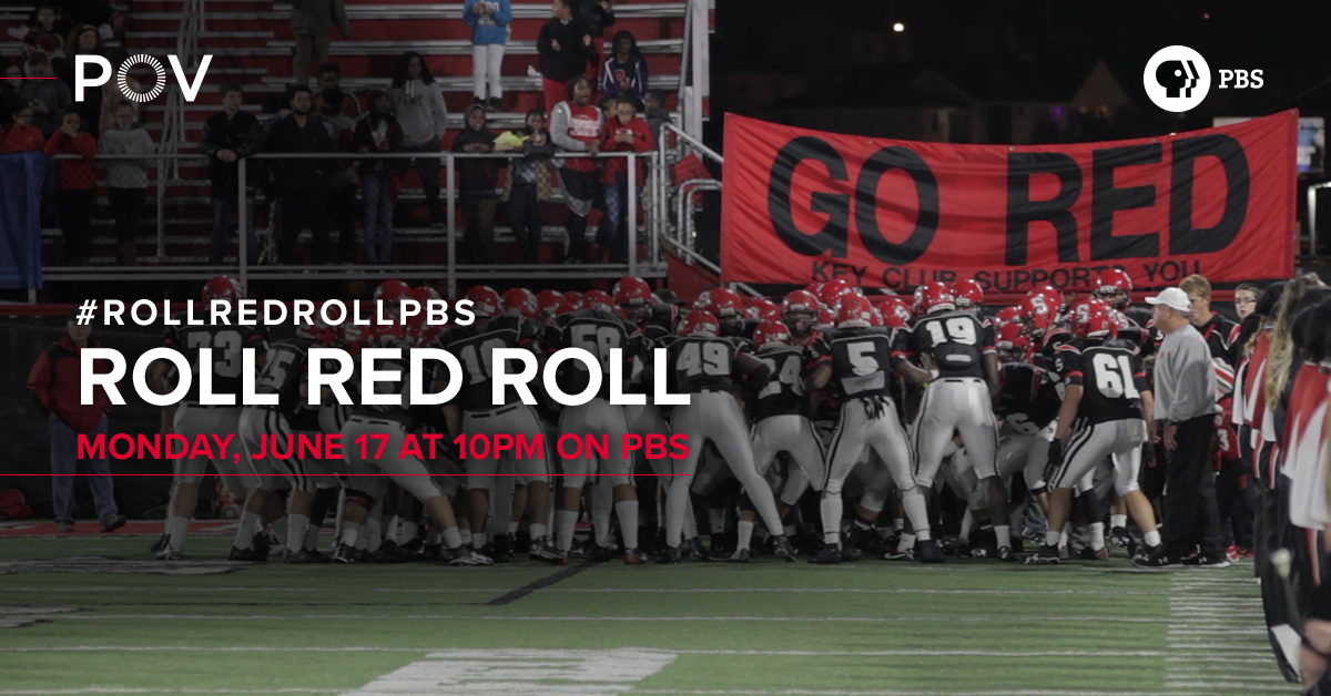 Football players in a huddle #RollRedRollPBS Monday, June 17 at 10 PM on PBS