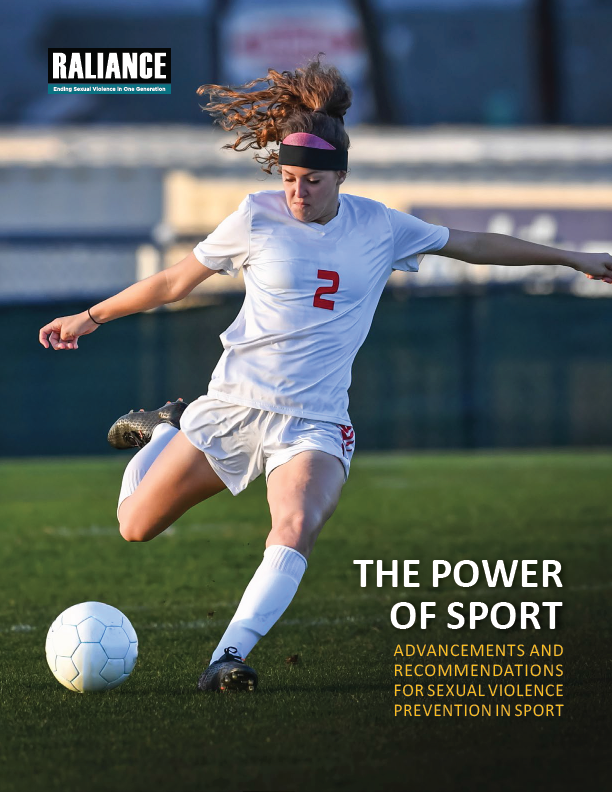 Cover of "The Power of Sport" report. Features a girl playing soccer