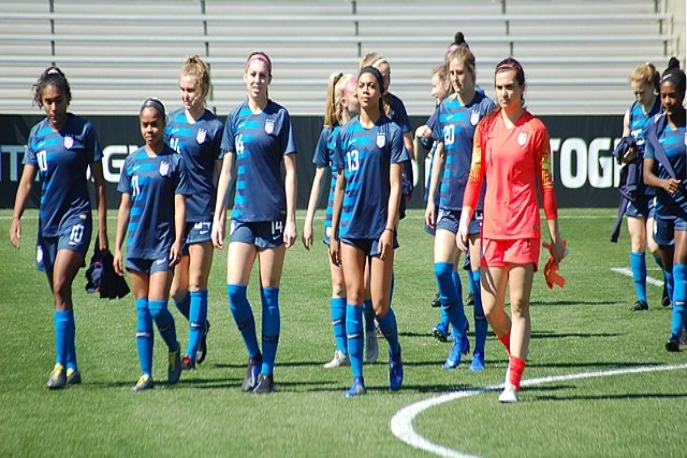 US women's soccer team on field.